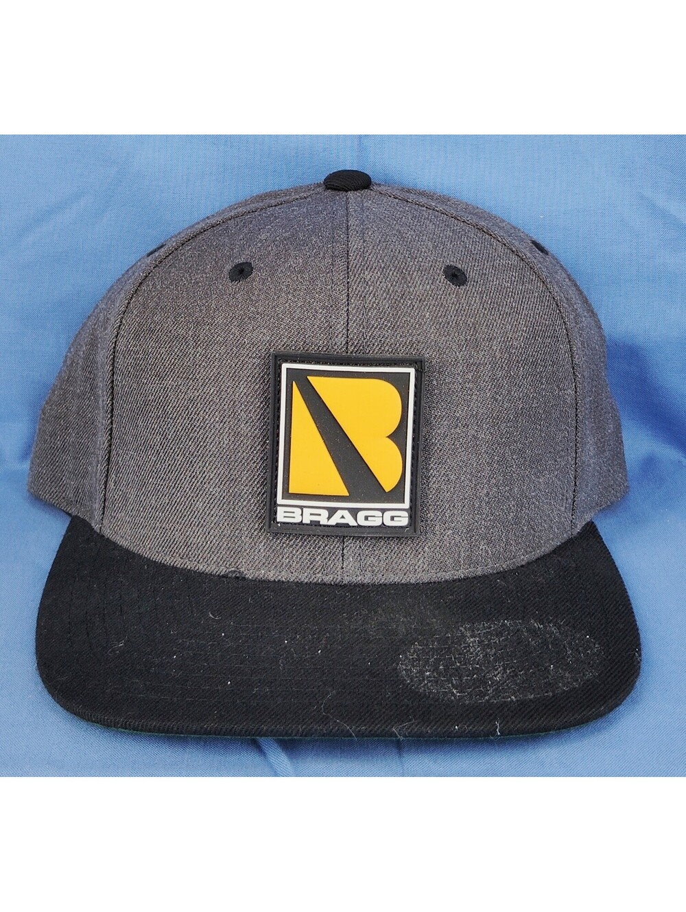 Bragg Hat Gray Black Snapback Trucker Cap Logo Patch Adjustable New Read